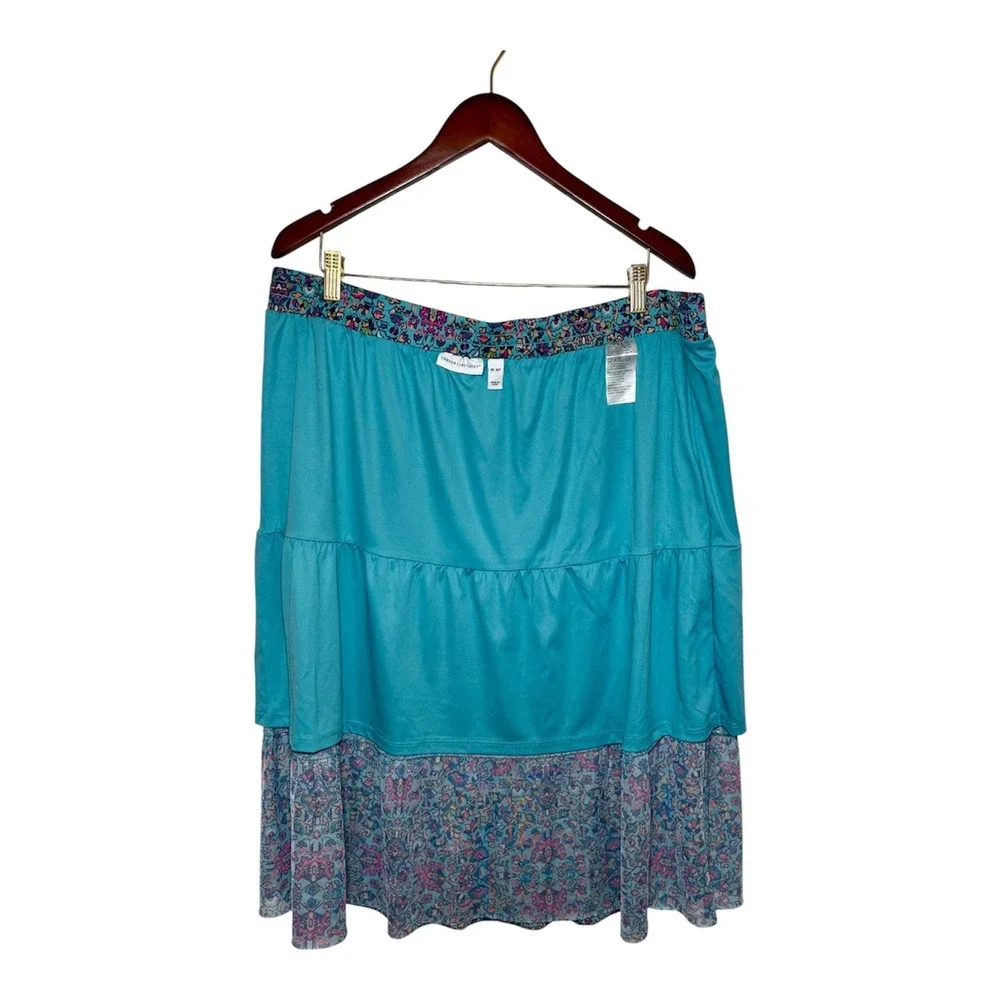 Canyon Retreat Skirt‎ Womens XLP Blue Multi Tiered Mesh Elastic Waist Petite